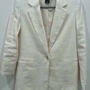 DKNY Blazer Size 4 Cream Color One Button Closure Linen Fabric Front Pockets